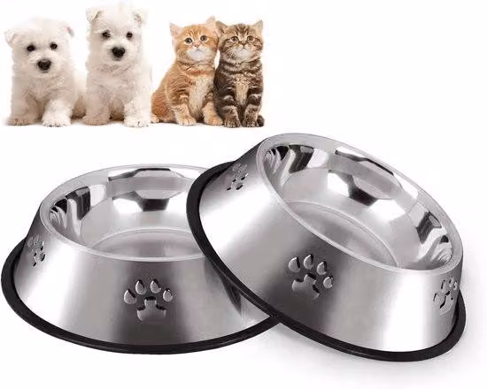Con fondo antiscivolo, per cani, in acciaio inossidabile, per cibo e acqua, per cuccioli e gatti, 2 pezzi, 18 cm