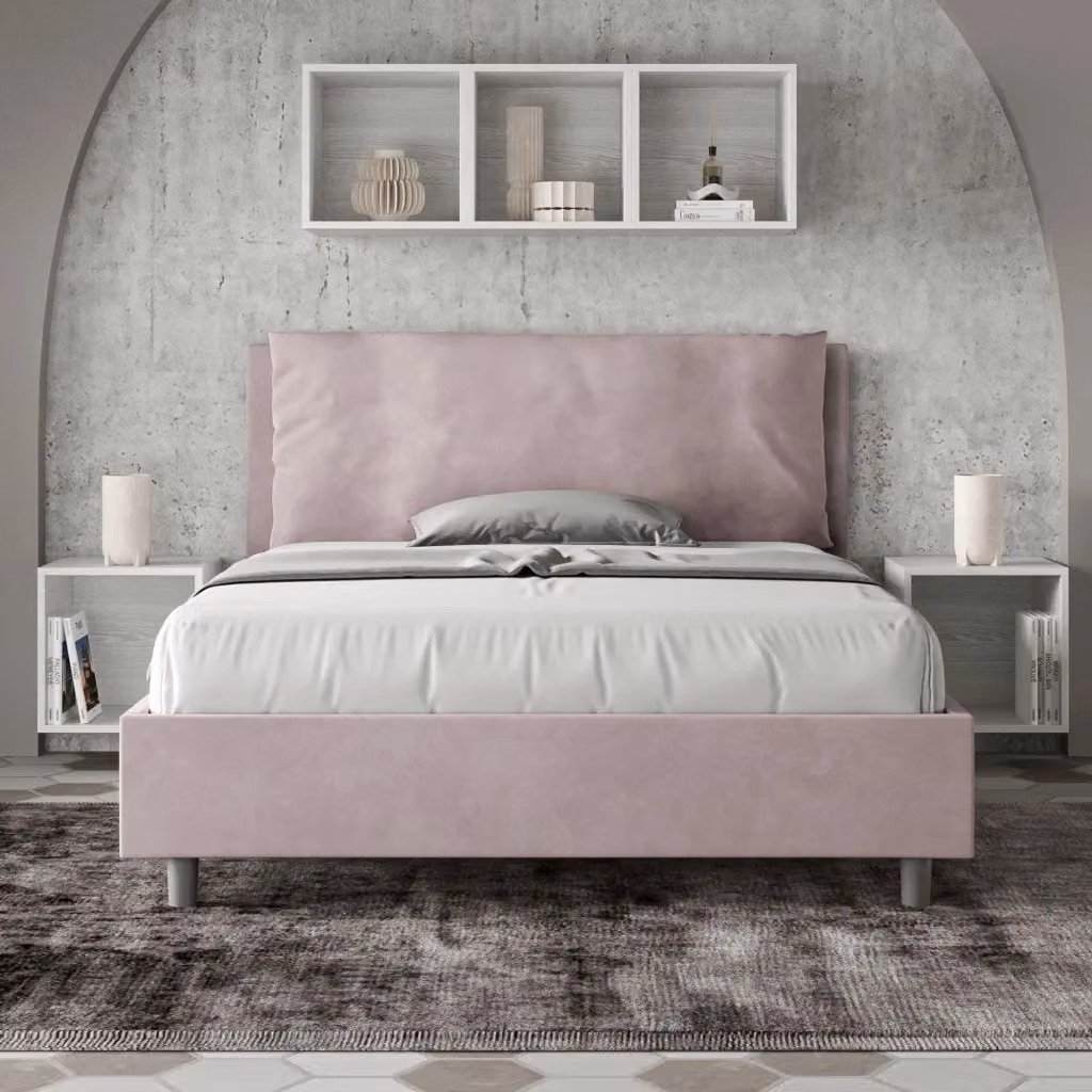 Letto Matrimoniale Francese Antea Large Giordanoshop con Contenitore e Rete, Imbottito in Microfibra, Colore Glicine, L/P/H: 140 x 210 x 110 cm – 2