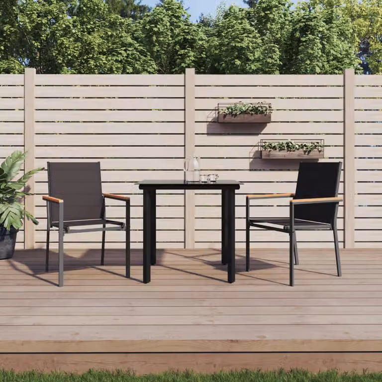 Set da pranzo da giardino vidaXL in vetro e acciaio nero moderno, composto da 3 pezzi