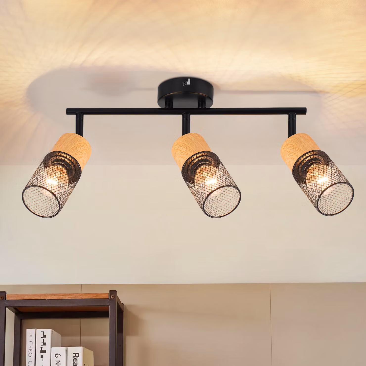 ZMH plafoniera 3 faretti da soffitto a fiammaLampada da soffitto vintage faretti in legno 350° orientabili E14 faretti da soffitto lampada da cucina faretti da parete retrò per soggiorno