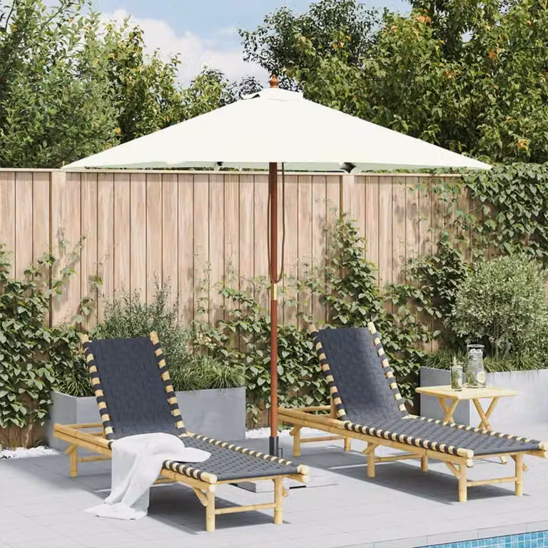 Maison Exclusive - Ombrellone con palo in legno, 150x200 cm, color sabbia e bianco
