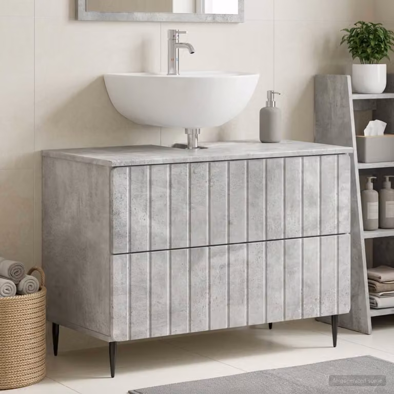 Armadio per lavabo da bagno moderno vidaXL ZWOLLE Grigio Cemento con ante e cassetti L/P/H: 82,0 x 41,0 x 58,5 cm