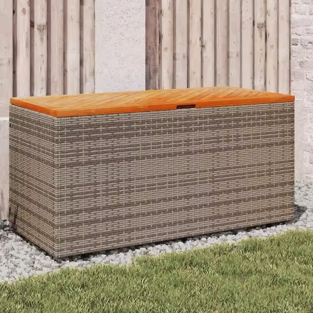 Contenitore da giardino moderno vidaXL in rattan e legno di acacia color grigio e marrone L: 110 cm, P: 50 cm, H: 54 cm