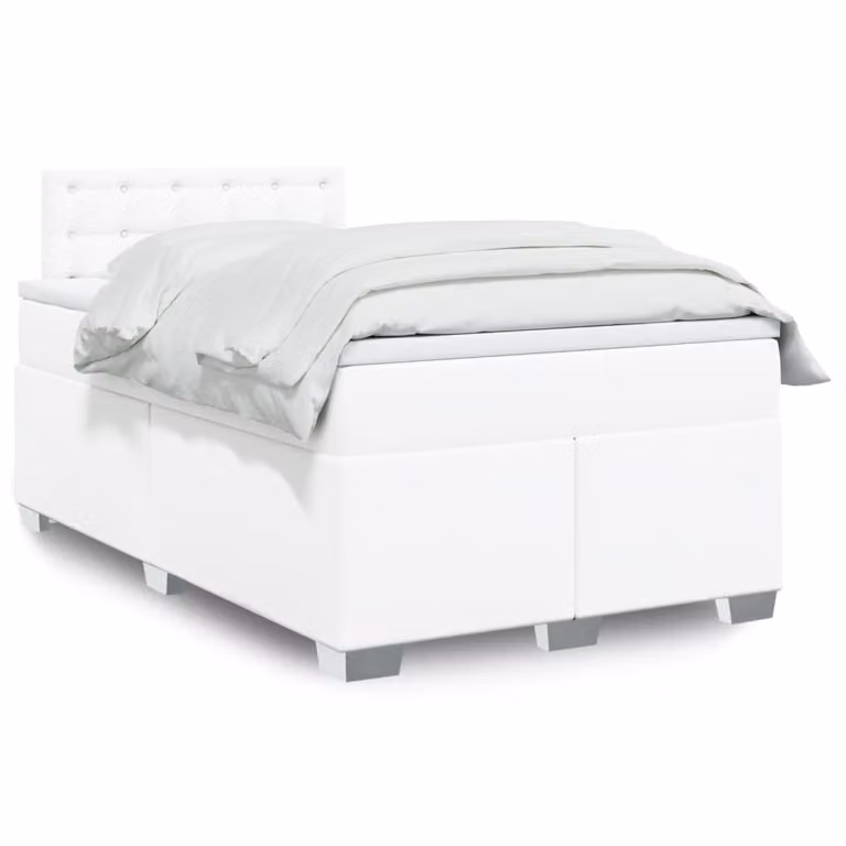 vidaXL Giroletto a Molle con Materasso Bianco in Similpelle, L/P/H: 120 x 200 cm