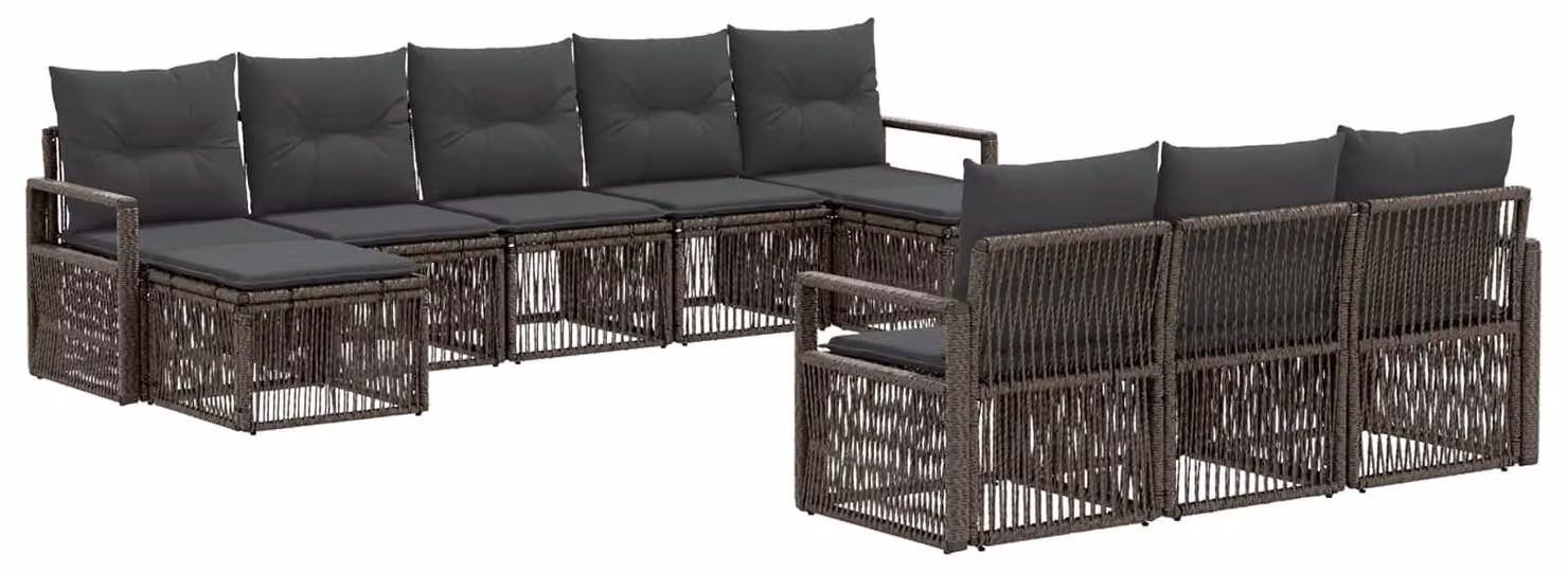 Set di divani da giardino, 10 pezzi, grigio, in rattan sintetico