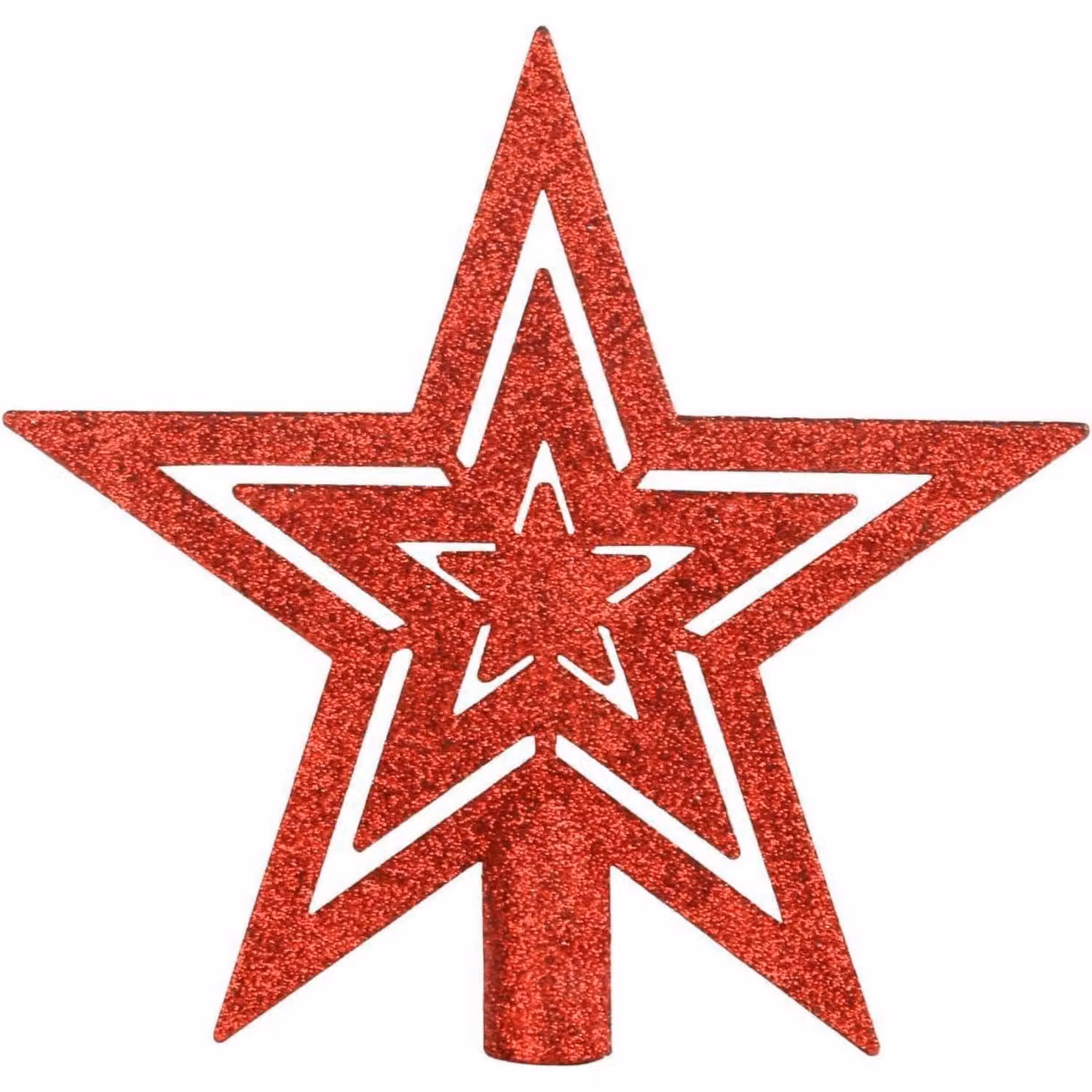 Punta per albero di Natale a forma di stella, rossa e scintillante, 17,7 cm