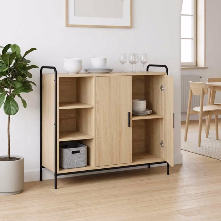 Credenza moderna vidaXL in legno ingegnerizzato color rovere sonoma, marrone e beige, L: 97 cm, P: 33 cm, H: 81 cm