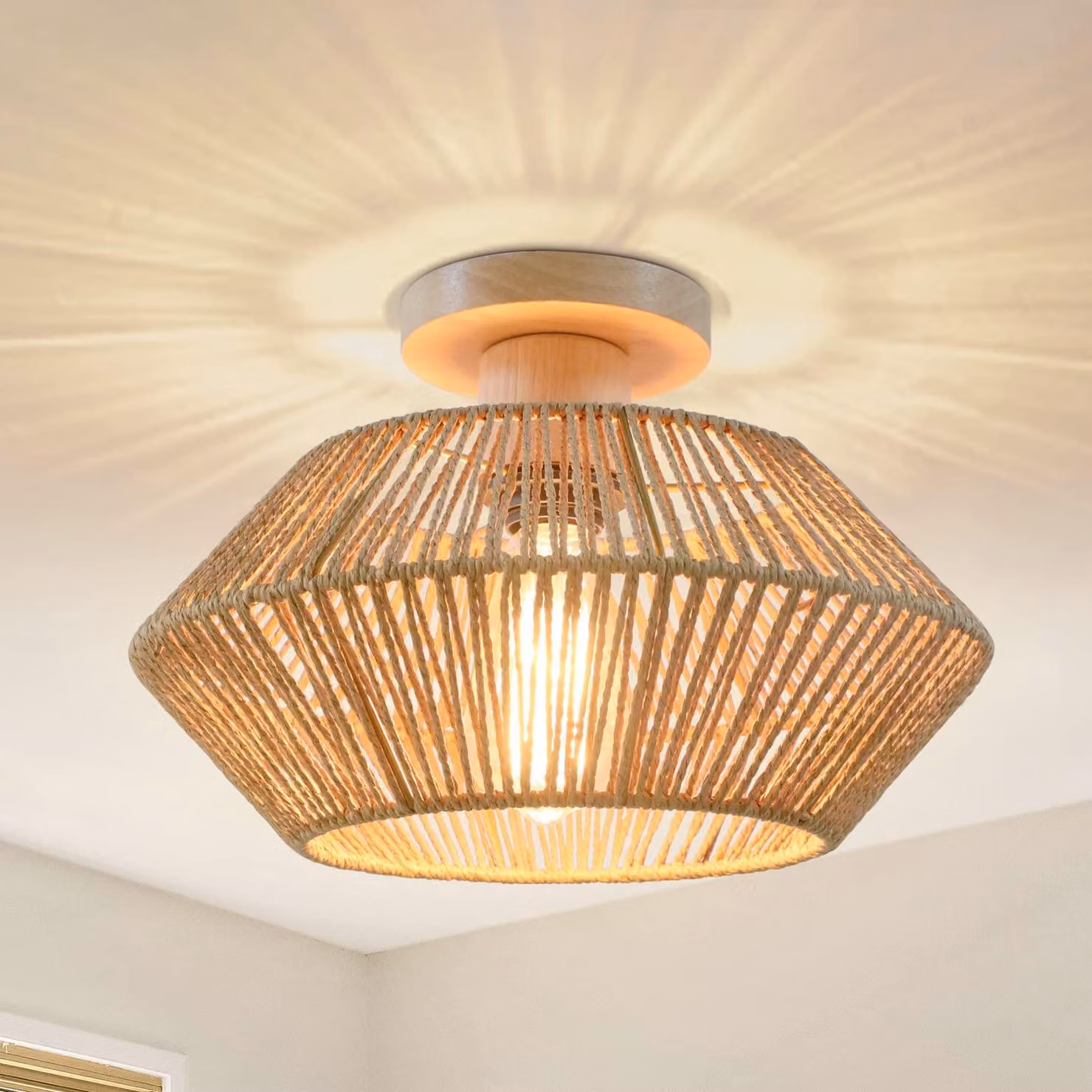 Lampada a sospensione in rattan, lavorazione artigianale, diametro 32,5 cm, attacco E27