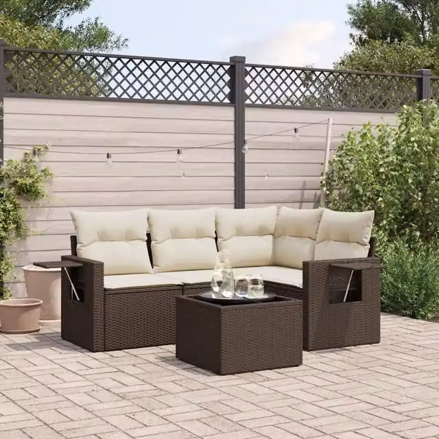 Set Divano da Giardino 5 pz con Cuscini Marrone in Polyrattan 3252460