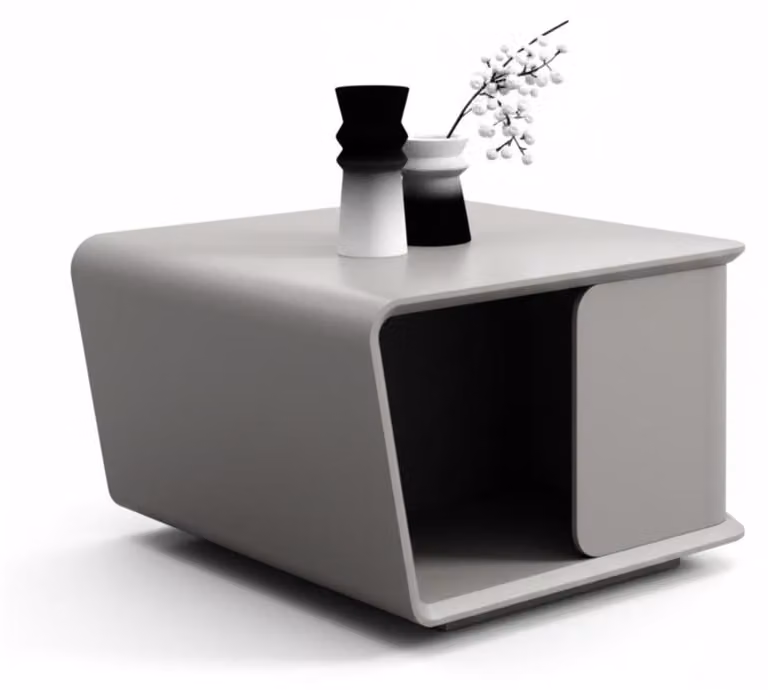 Tavolino moderno dalle linee minimaliste con vasi decorativi