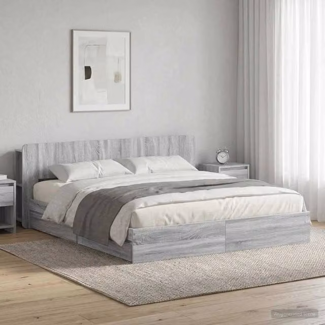 Letto con contenitore moderno vidaXL in legno grigio L/P/H: 200 x 200 x 34 cm