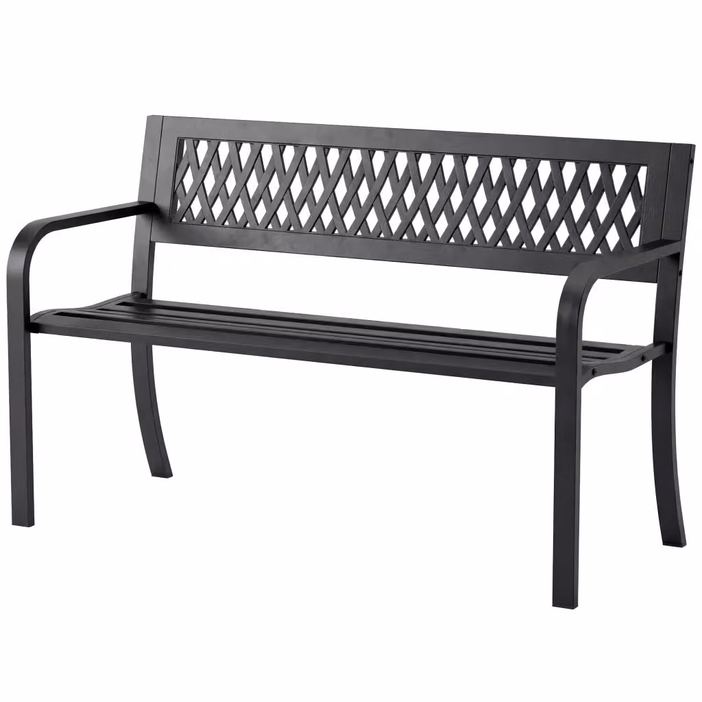 Sedia da giardino a 2 posti Minimal con braccioli in metallo nero L 119 cm, P 50 cm, H 75 cm – 2