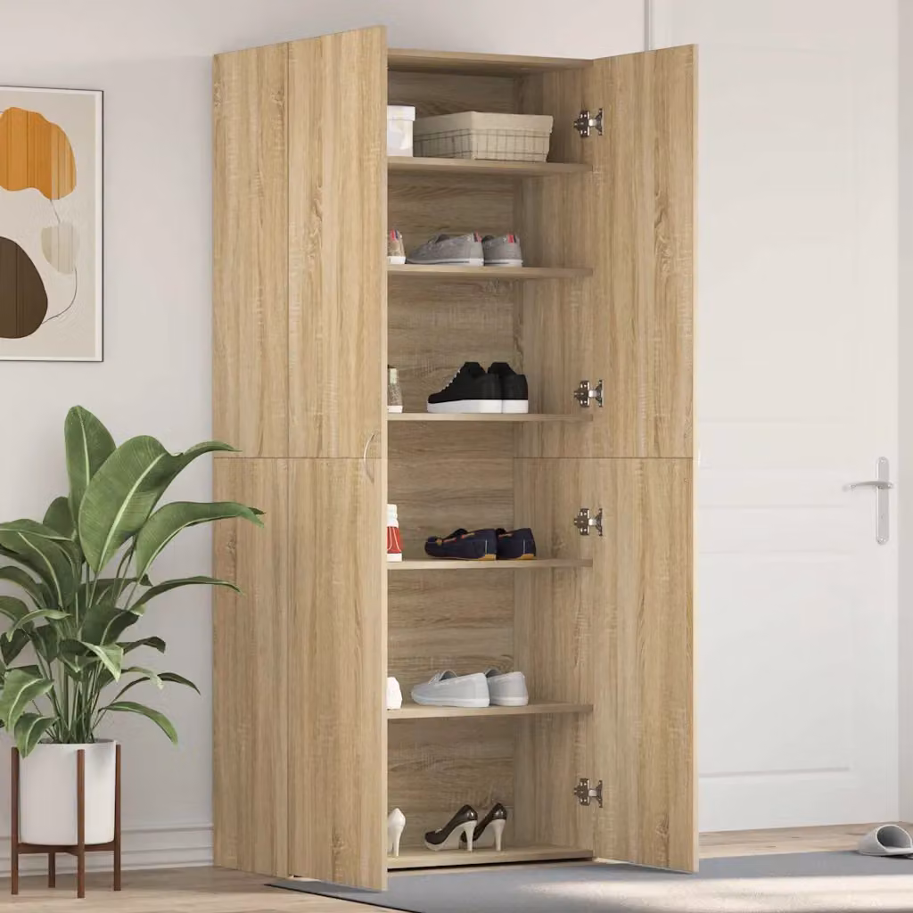 Mobile porta scarpe vidaXL in legno marrone e argento con ante a battente L: 80 cm, P: 35,5 cm, H: 180 cm