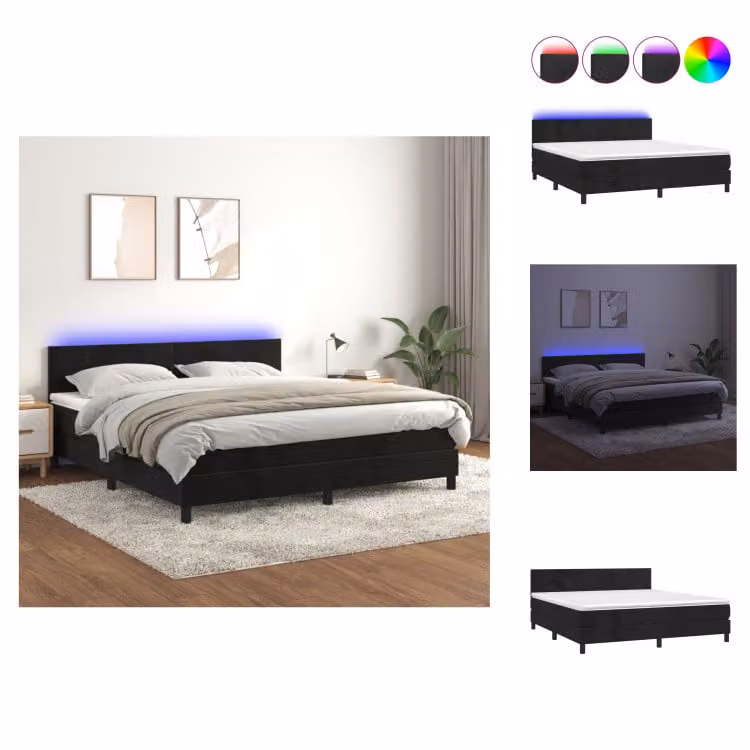 vidaXL Letto a molle con materasso e LED nero 160x200 cm in velluto - Letti e strutture letto