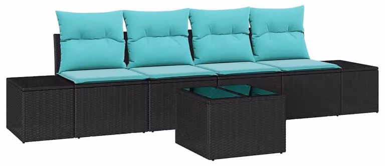 Set di divani da esterno, 5 pezzi, colore nero, materiale: rattan sintetico