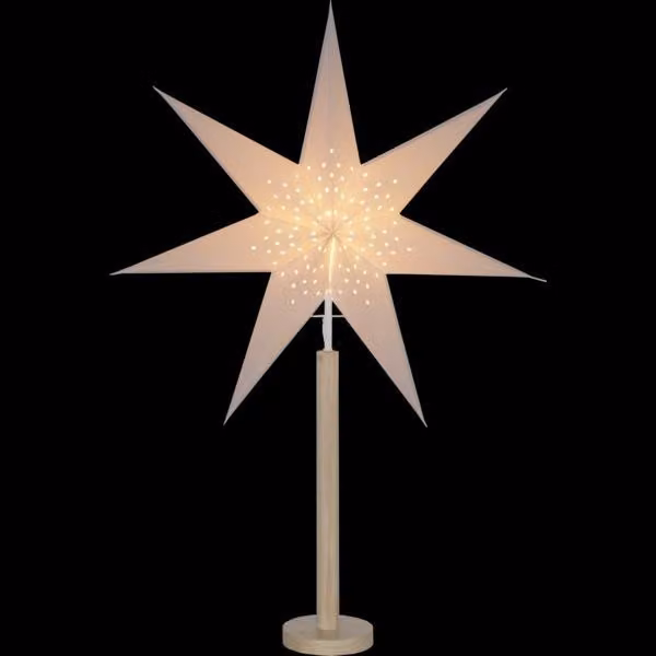 Stella di carta Elice - in piedi - a 7 punte - P: 60cm H: 85cm - inclusa presa E14 e cavo - bianco/natura