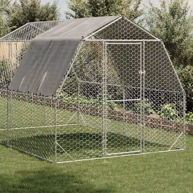 Recinto per polli con tetto Videx in acciaio zincato color argento L/P/H: 4 x 2,5 x 2,25 m