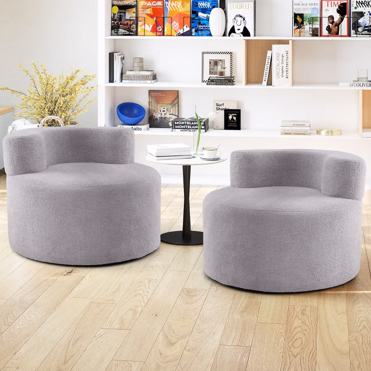 Poltrona pouf a sacco Costway a forma di luna in tessuto bouclé Grigio per la tua zona relax