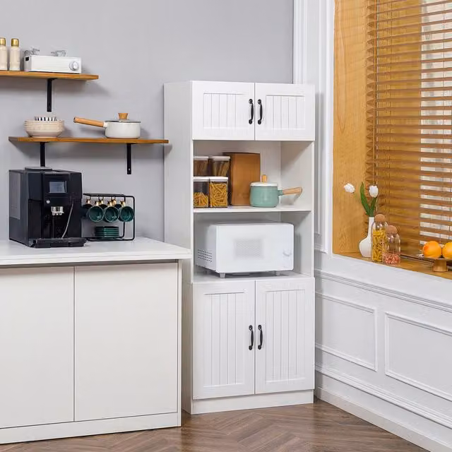 Mobile colonna da cucina con 4 ante e vano per microonde ripiani regolabili in MDF bianco 70 × 40 × 170 cm