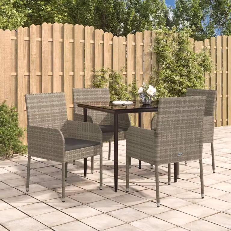 Set da Pranzo da Giardino vidaXL in Polyrattan con Tavolo in Vetro e 5 Sedute, Nero e Grigio