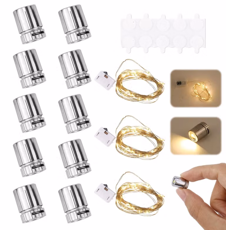 Set di luci LED mini, 10 lampadine, 3 catene luminose, luce bianco caldo