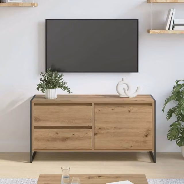 Mobile TV stile industriale vidaXL in legno e metallo marrone L/P/H: 100 x 36 x 49.5 cm – 1