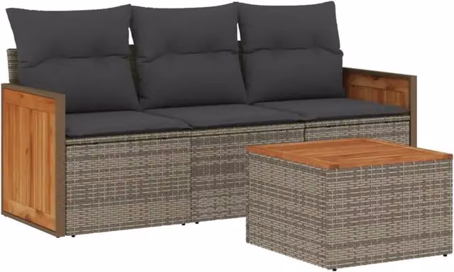 Set Divani da Giardino 4 pz | Set Salotto da Giardino con Cuscini in Polyrattan Grigio