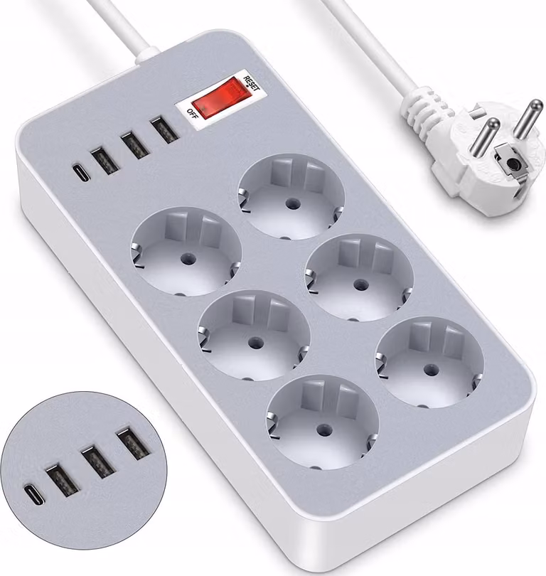 Presa multipla 10 in 1 con 6 prese CA + 3x USB A + 1x USB C con interruttore