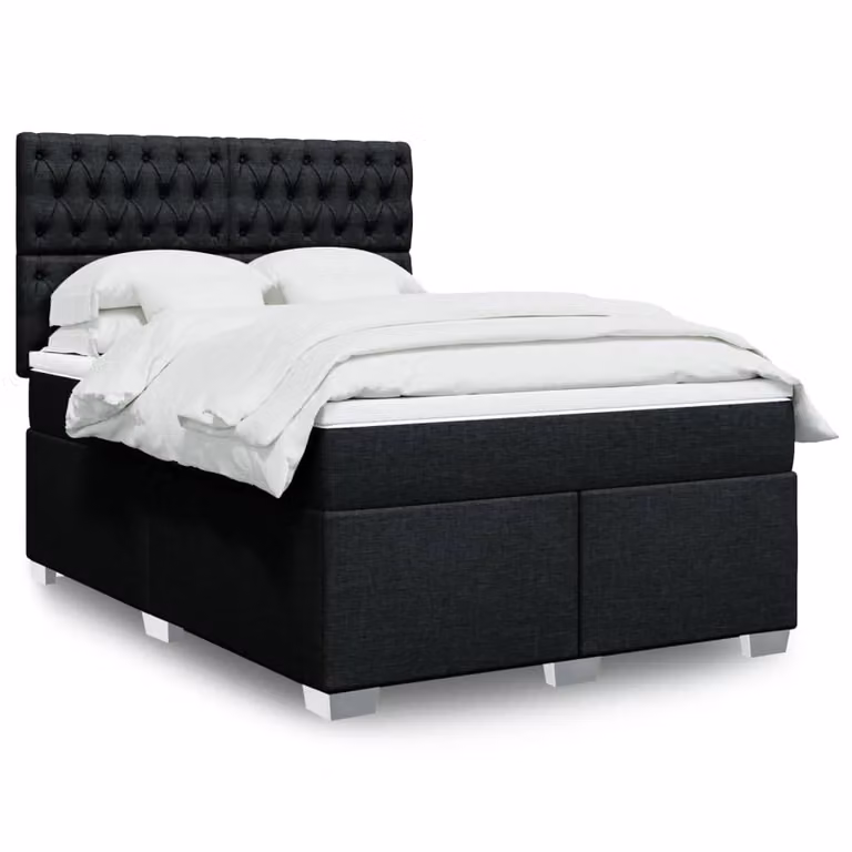 vidaXL Giroletto a Molle con Materasso Nero in Tessuto L/P: 160 x 200 cm