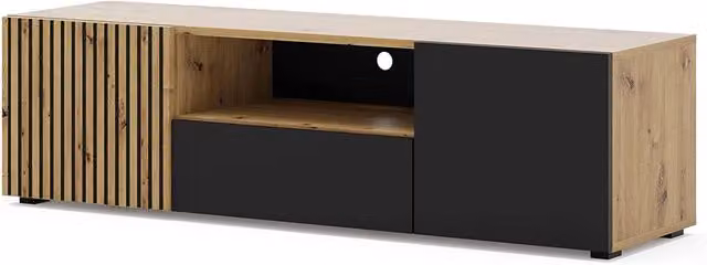 Mobile porta TV moderno Bim Furniture per soggiorno in rovere e nero opaco L 150 x P 42 x H 42 cm