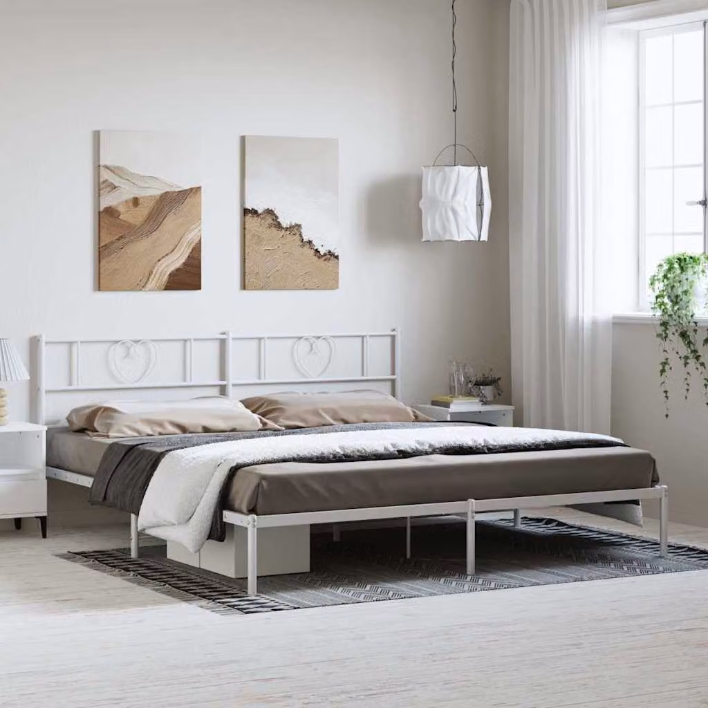 vidaXL Giroletto con Testiera in Metallo Bianco L: 198 cm, P: 207 cm, H: 90 cm