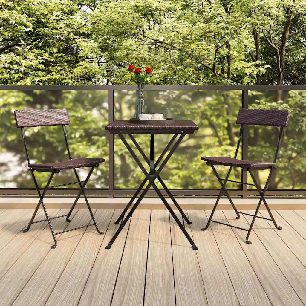 Set di 2 sedie pieghevoli vidaXL in polyrattan marrone e acciaio per giardino e terrazza