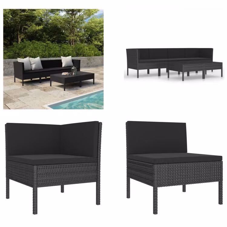 vidaXL set salotto da giardino 6 pezzi con cuscini in poly rattan nero - Set di mobili da giardino - Set di mobili da giardino - Set di mobili da giardino - Set da giardino