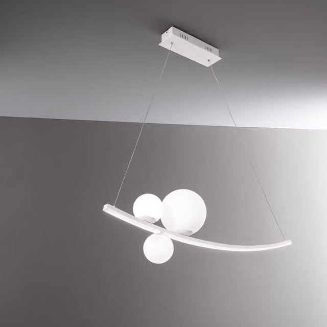 Ondaluce Lampada a Sospensione LED Moderna in Metallo e Vetro Bianco e Oro/Ottone con Altezza Regolabile e Dimmerabile