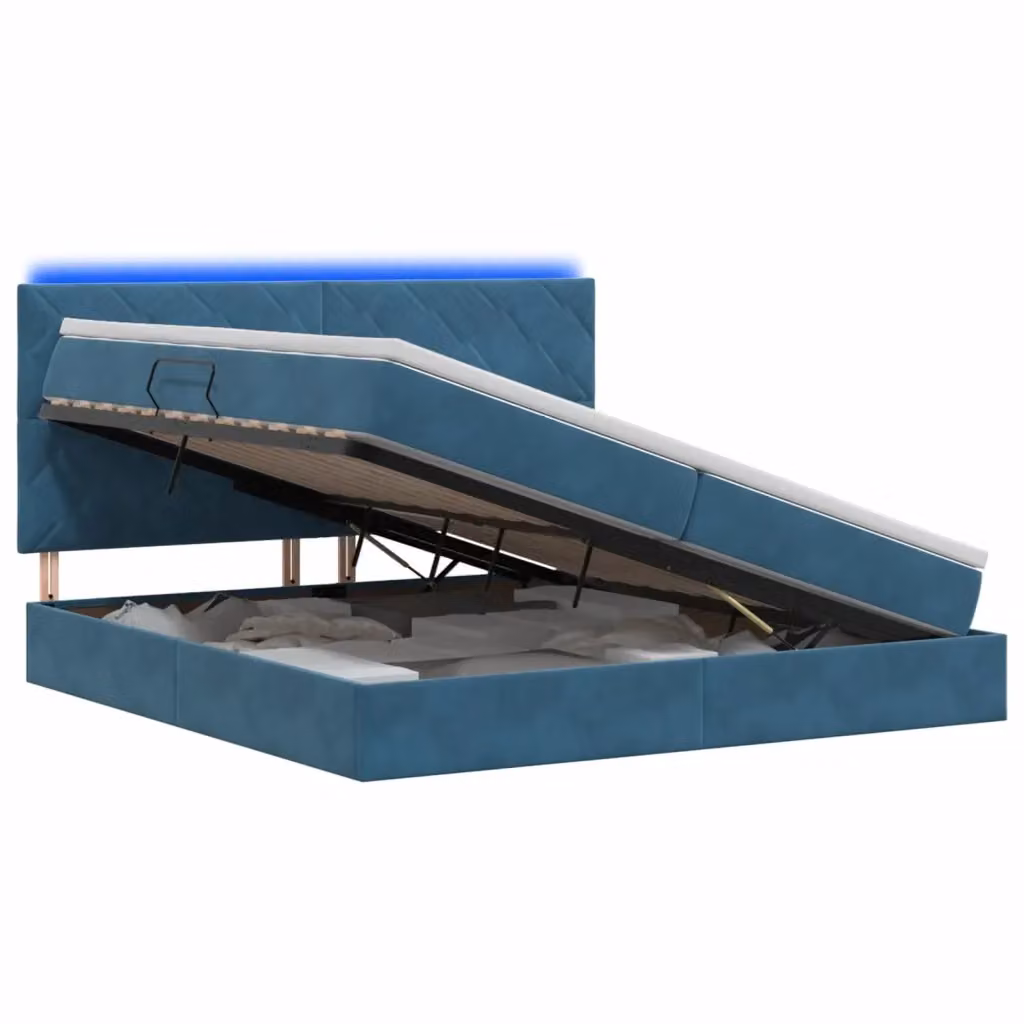 Letto con contenitore vidaXL in velluto blu con illuminazione LED e porta USB, L/P/H: 200 x 200 x 140 cm – 2