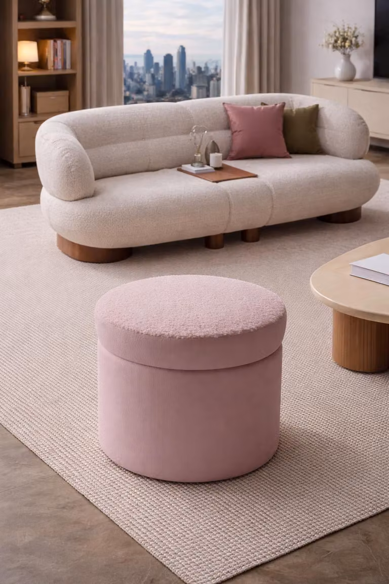 Pouf rosa di design, esclusivo. Elegante pouf imbottito