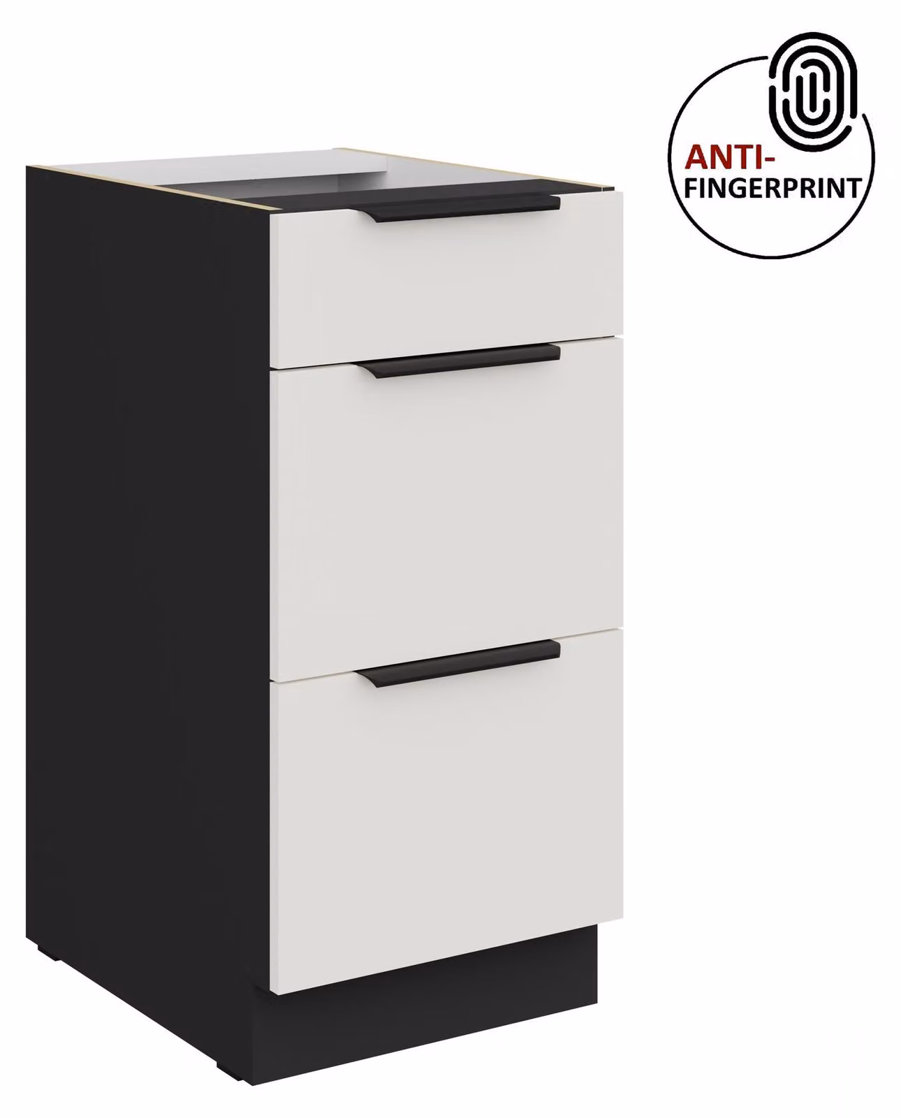 Mobile base da cucina da 40 cm, cucina ARIA bianco ultra opaco + nero opaco, frontali di alta qualità con rivestimento anti-impronta, mobile da cucina con chiusura ammortizzata