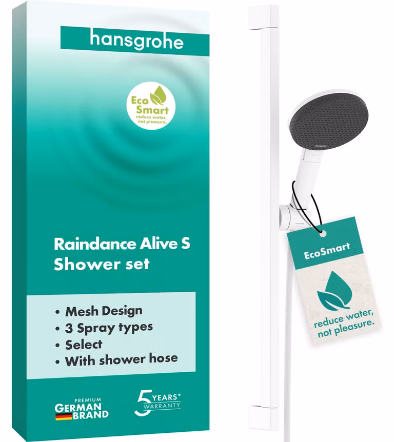 Set doccia con soffione a 3 getti, EcoSmart, 125 mm, bianco opaco