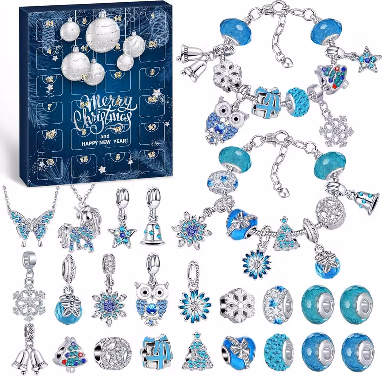 Calendario dell'Avvento fai-da-te con ciondoli, 24 scomparti, ideale per bambine dai 6 ai 12 anni, kit per creare braccialetti e collane