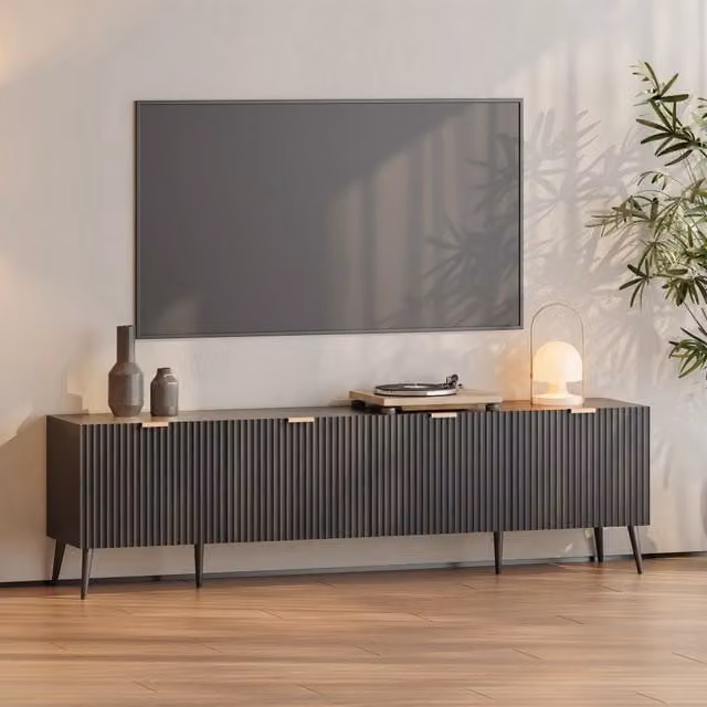 Mobile Porta TV Nand en.casa con Ante Decorative Nero L: 180 cm, P: 35 cm, H: 51 cm