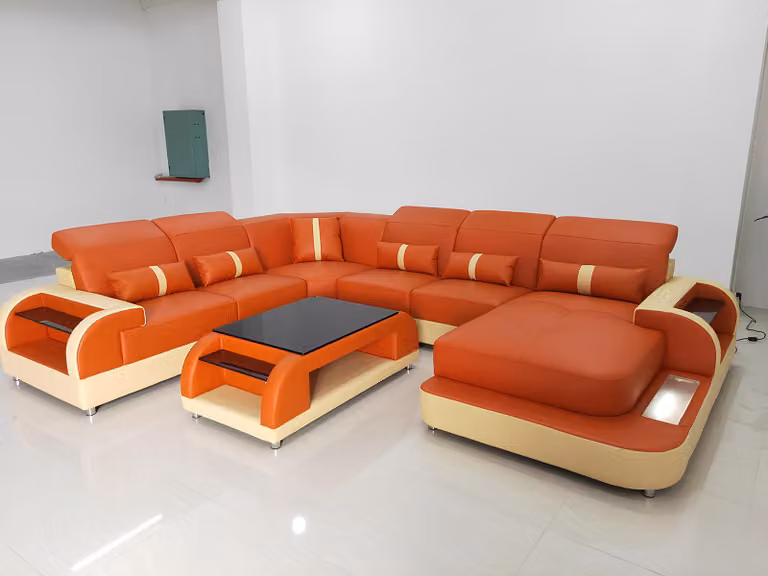Wohnlandschaft U-Form Ledersofa Polster Ecksofa Sofa Couch Leder usb