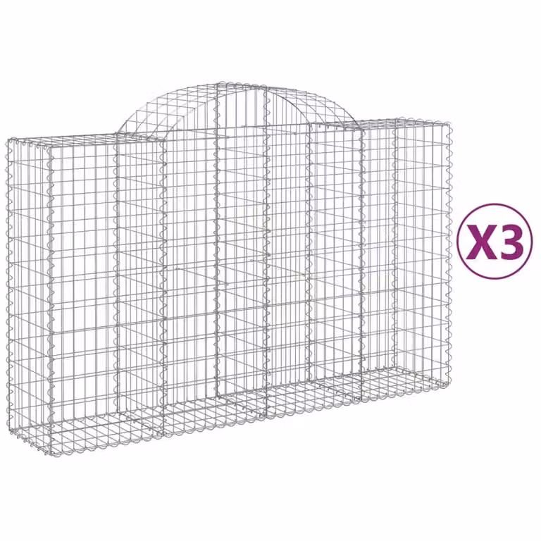Cesti Gabbioni ad Arco 3 pz 200x50x120/140 cm Ferro Zincato
