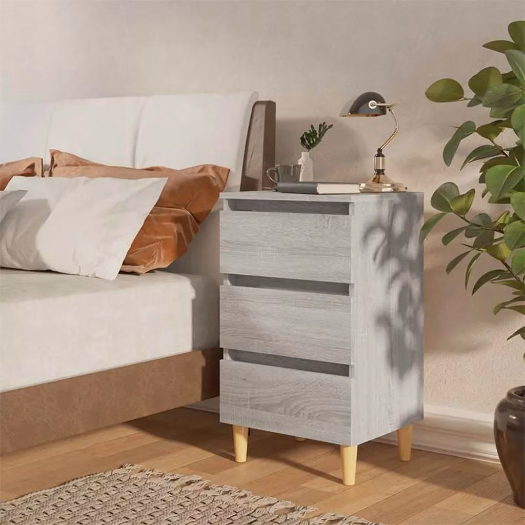 Comodino vidaXL in stile scandinavo con gambe in legno massello, Grigio Sonoma, L 40 cm x P 35 cm x H 69 cm
