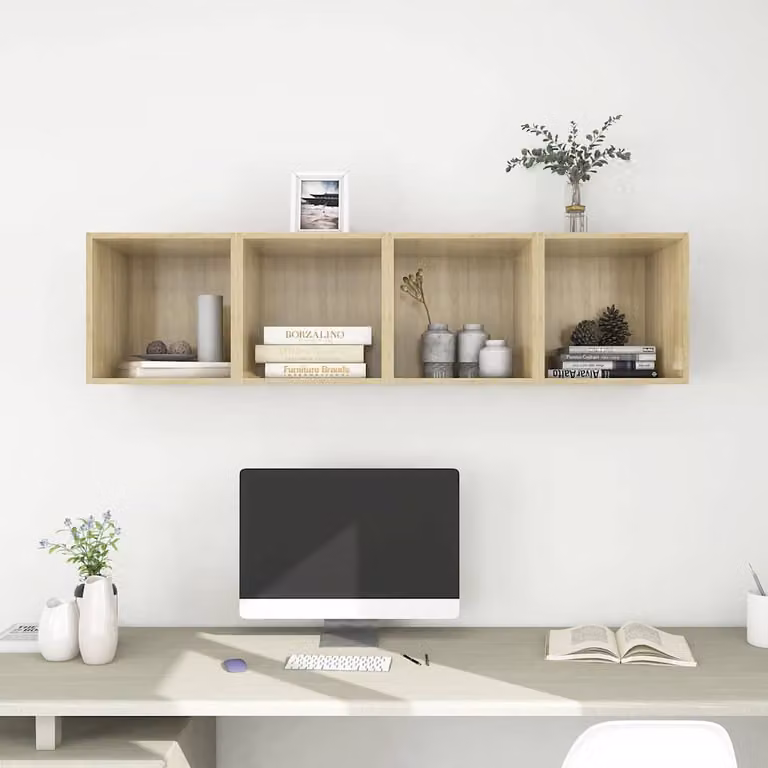 Set di 4 mobili a muro vidaXL in legno multistrato e MDF, colore Rovere Sonoma, L/P/H: 37 x 37 x 37 cm