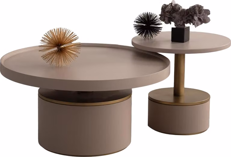 Set Beistelltisch Couchtisch Tische Design Luxus Wohnzimmer Möbel Rund Holz