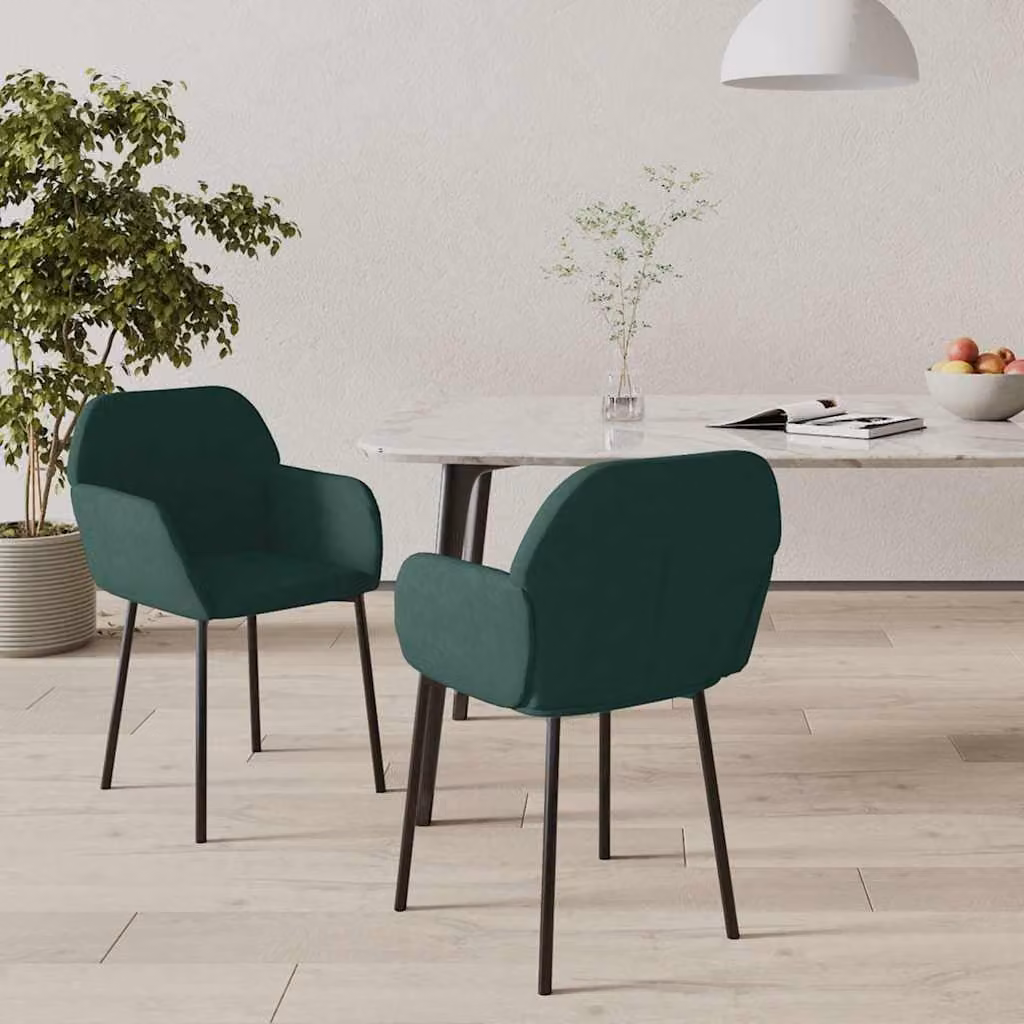 Set di 2 sedie da pranzo vidaXL in velluto verde scuro con struttura in metallo e MDF