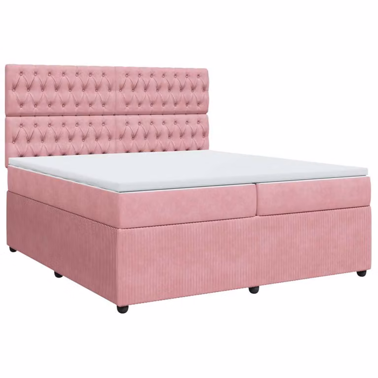 Giroletto a Molle con Materasso Rosa 200x200 cm in Velluto