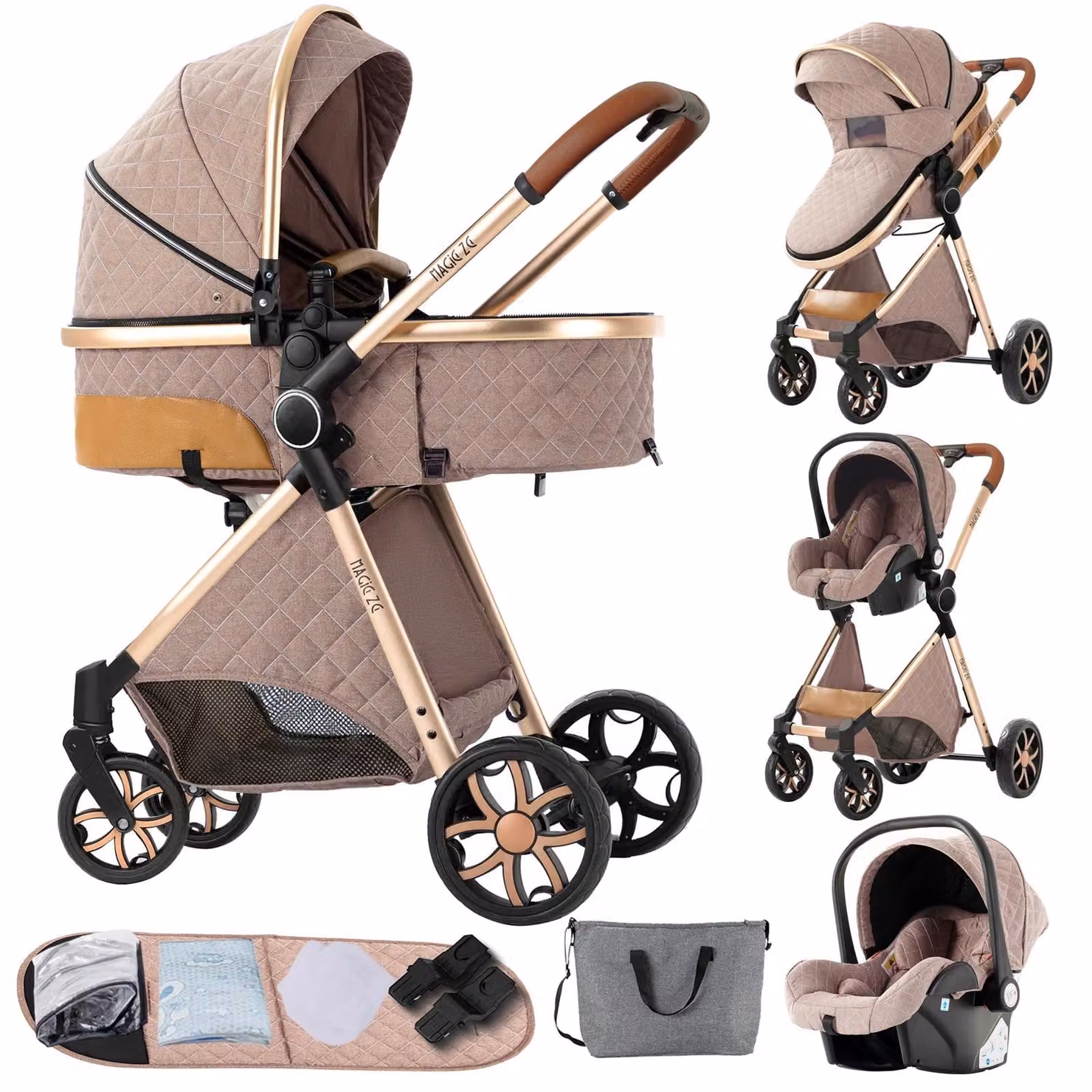 Passeggino, design versatile 3-in-1, leggero e maneggevole, color sabbia