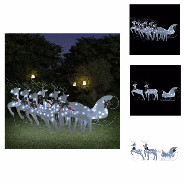 vidaXL Renna con slitta decorazione natalizia 140LEDs Outdoor White - Illuminazione natalizia