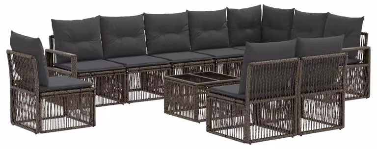 Set Divano da Giardino 11 pcs Grigio polyrattan